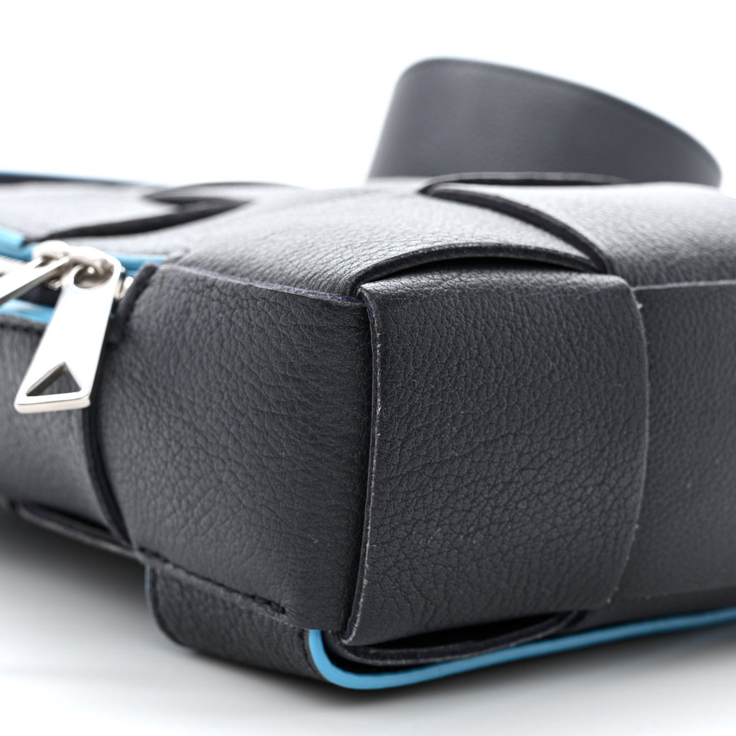 Grained Calfskin Intreccio Mini Cassette Sling Bag Deep Blue Pool