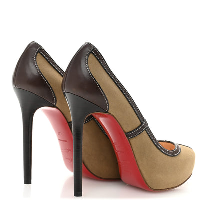 Christian Louboutin Canvas Calfskin Pumps 37 Beige Brown 5 of 9