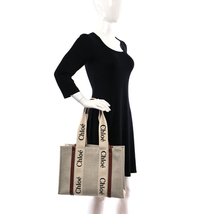 Chloe Cotton Calfskin Medium Woody Ribbon Tote White Brown 2 of 12