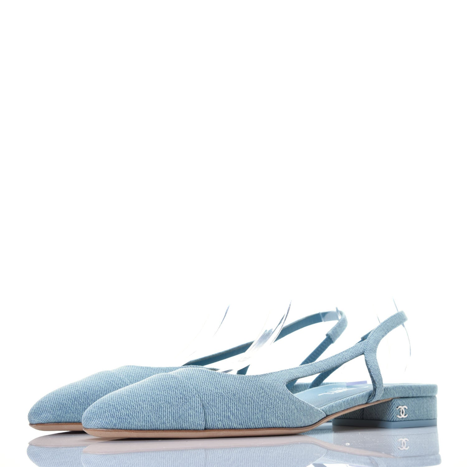 Chanel Denim Cap Toe CC Slingback Flats 40.5 Blue 3 of 8