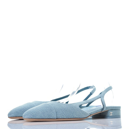 Chanel Denim Cap Toe CC Slingback Flats 40.5 Blue 3 of 8