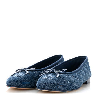 Chanel Washed Denim Quilted Cap Toe CC Ballerina Flats 39 Blue 4 of 10