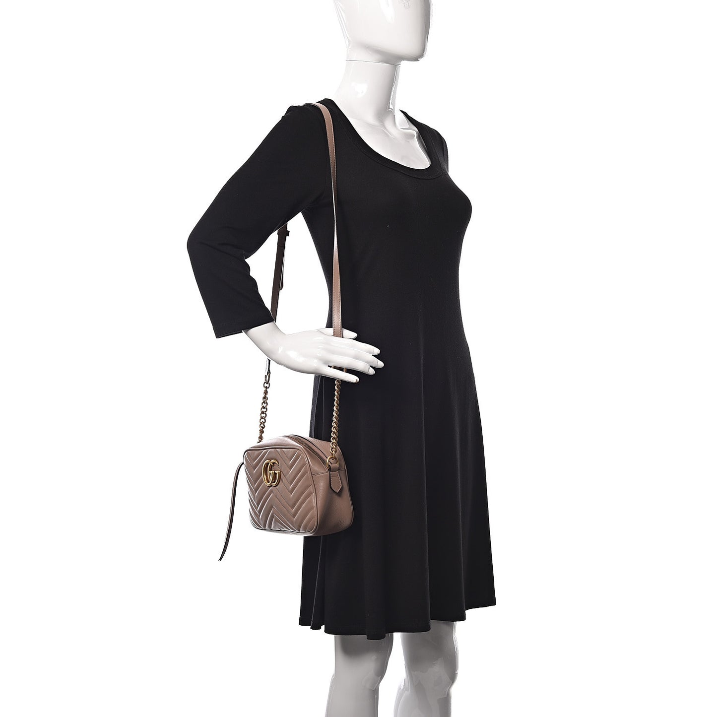 Calfskin Matelasse Small GG Marmont Chain Shoulder Bag Taupe
