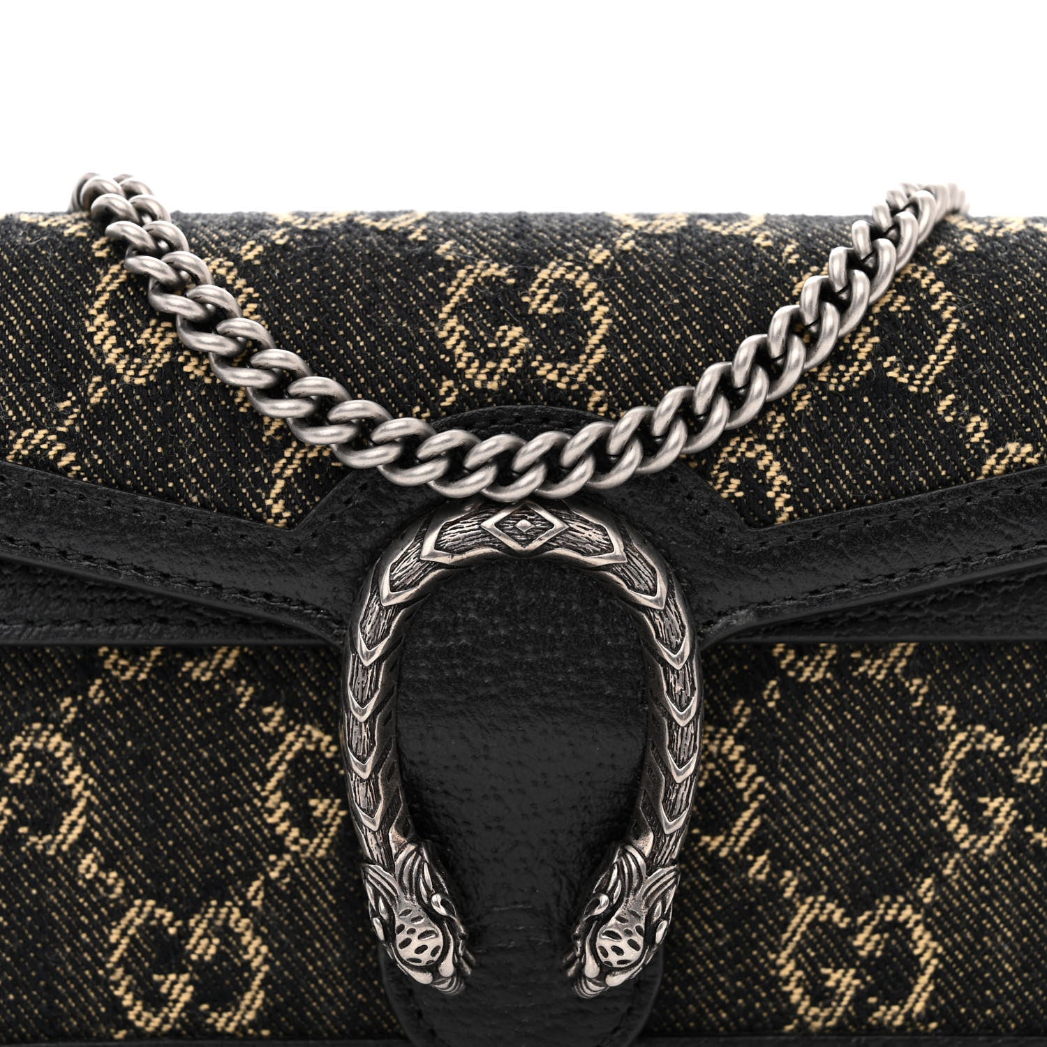 Gucci Jacquard Black Denim GG Monogram Super Mini Dionysus Shoulder Bag Black Ivory 7 of 9