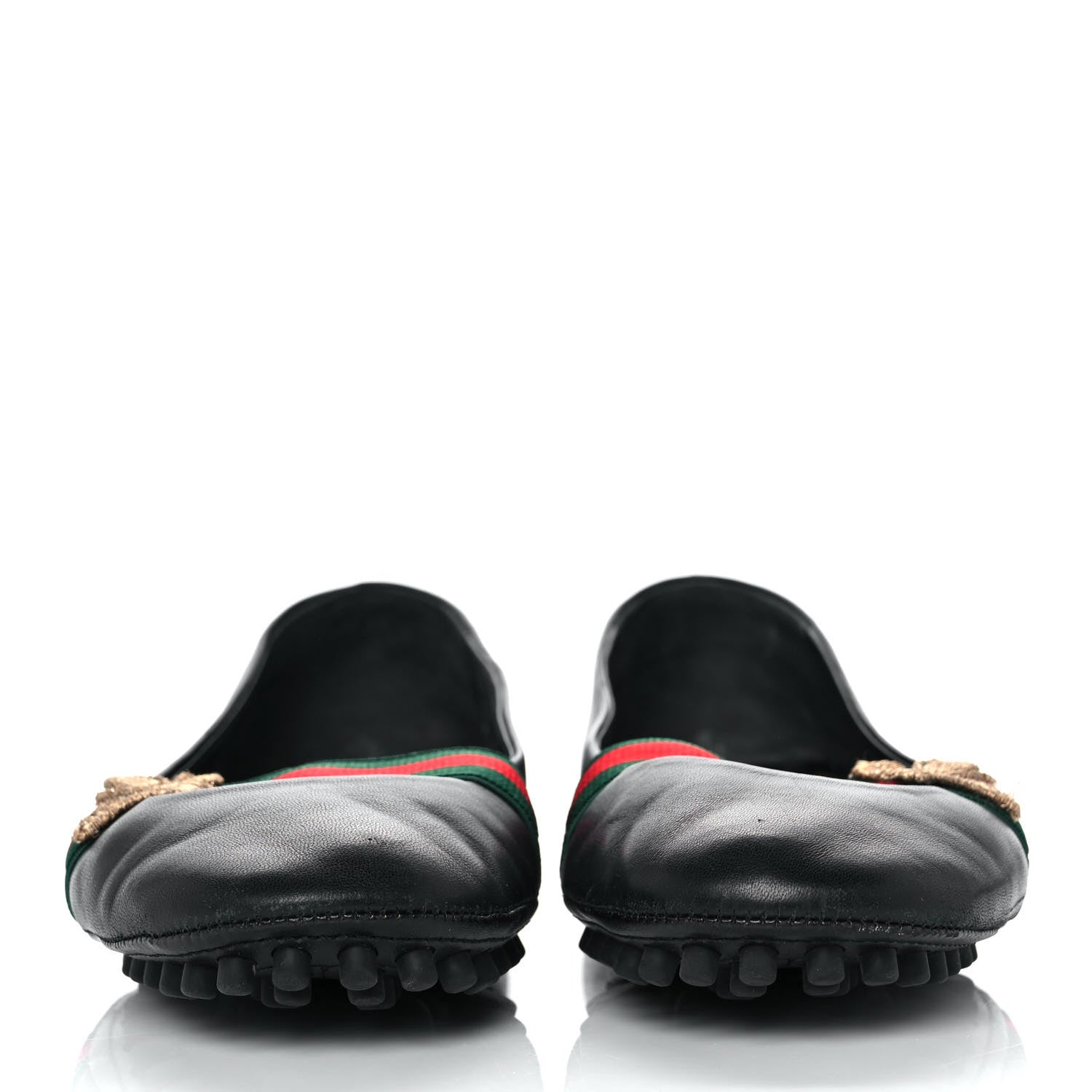 Gucci Calfskin Bayadere Bee Ballerina Flats 39.5 Black 2 of 9