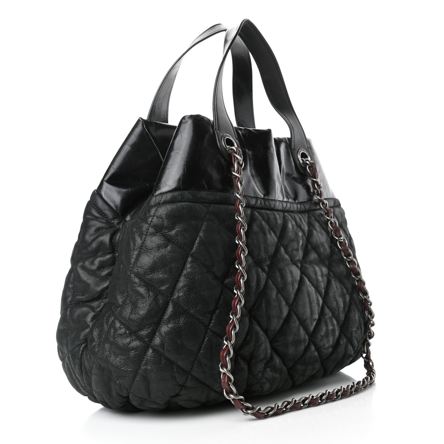 Iridescent Calfskin Quilted Large In The Mix Tote Black
