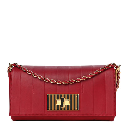 Fendi Calfskin Paris Pequin Small Shoulder Bag Red 1 of 11