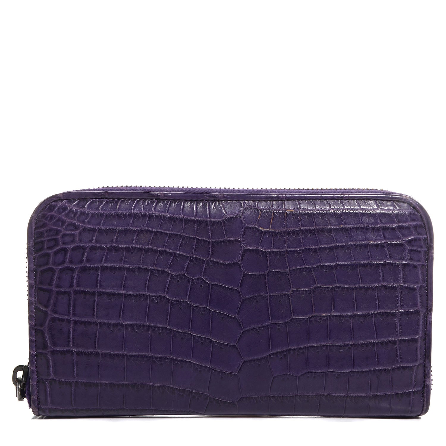 Bottega Veneta Soft Crocodile Fume Zip Around Wallet Plum 1 of 10