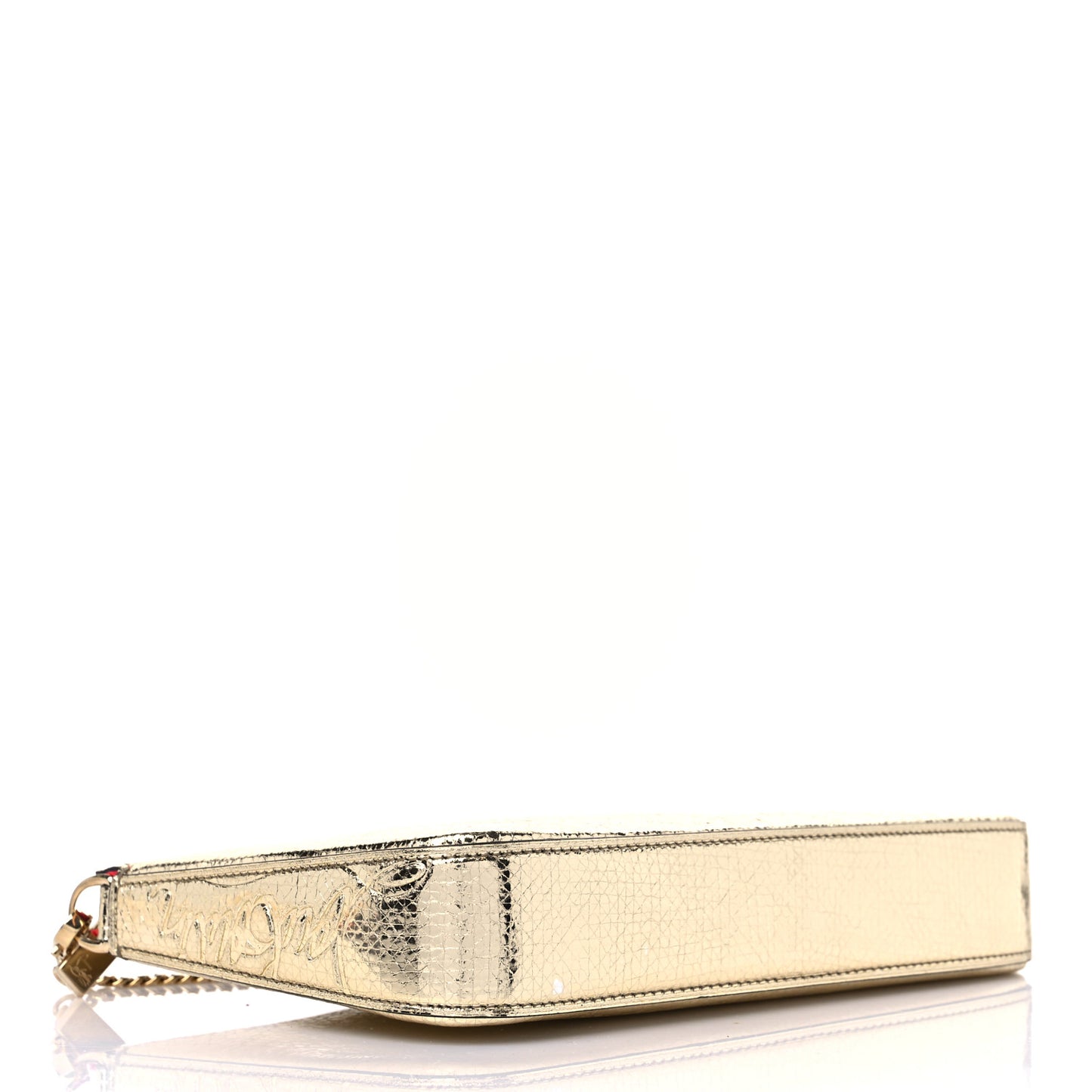 Iridescent Textured Calfskin Loubila Chain Clutch Gold