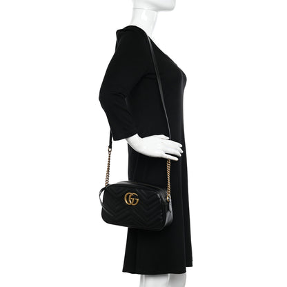 Gucci Calfskin Matelasse Small GG Marmont Chain Shoulder Bag Black 2 of 9