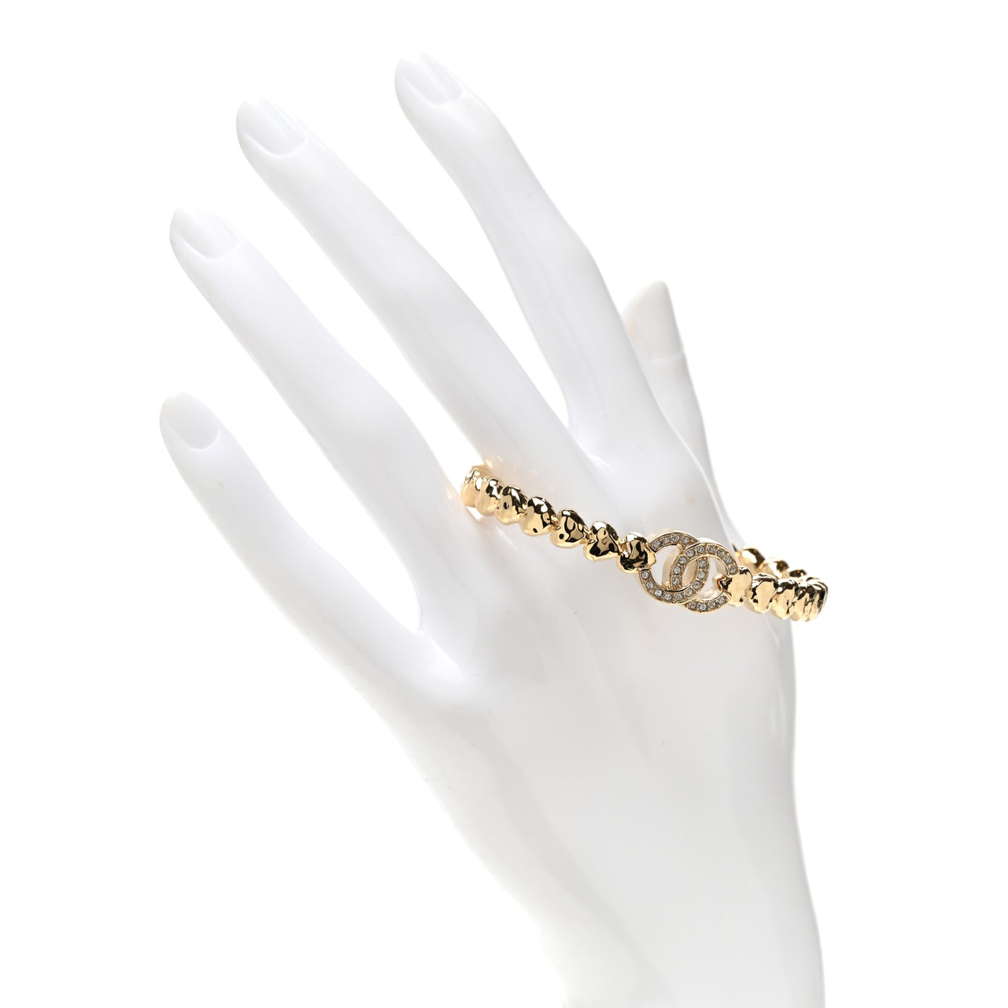 Crystal CC Heart Link Cuff S Bracelet Gold