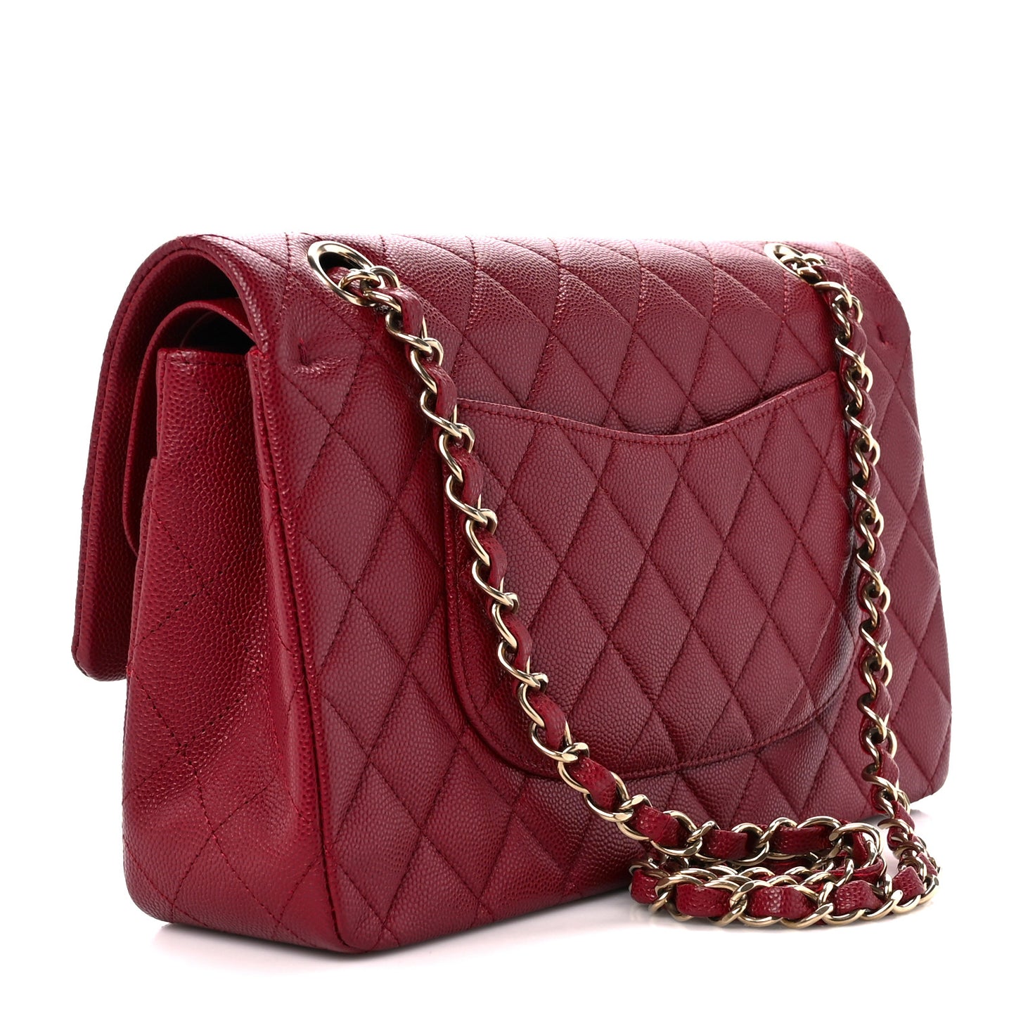 Caviar Quilted Medium Double Flap Dark Red