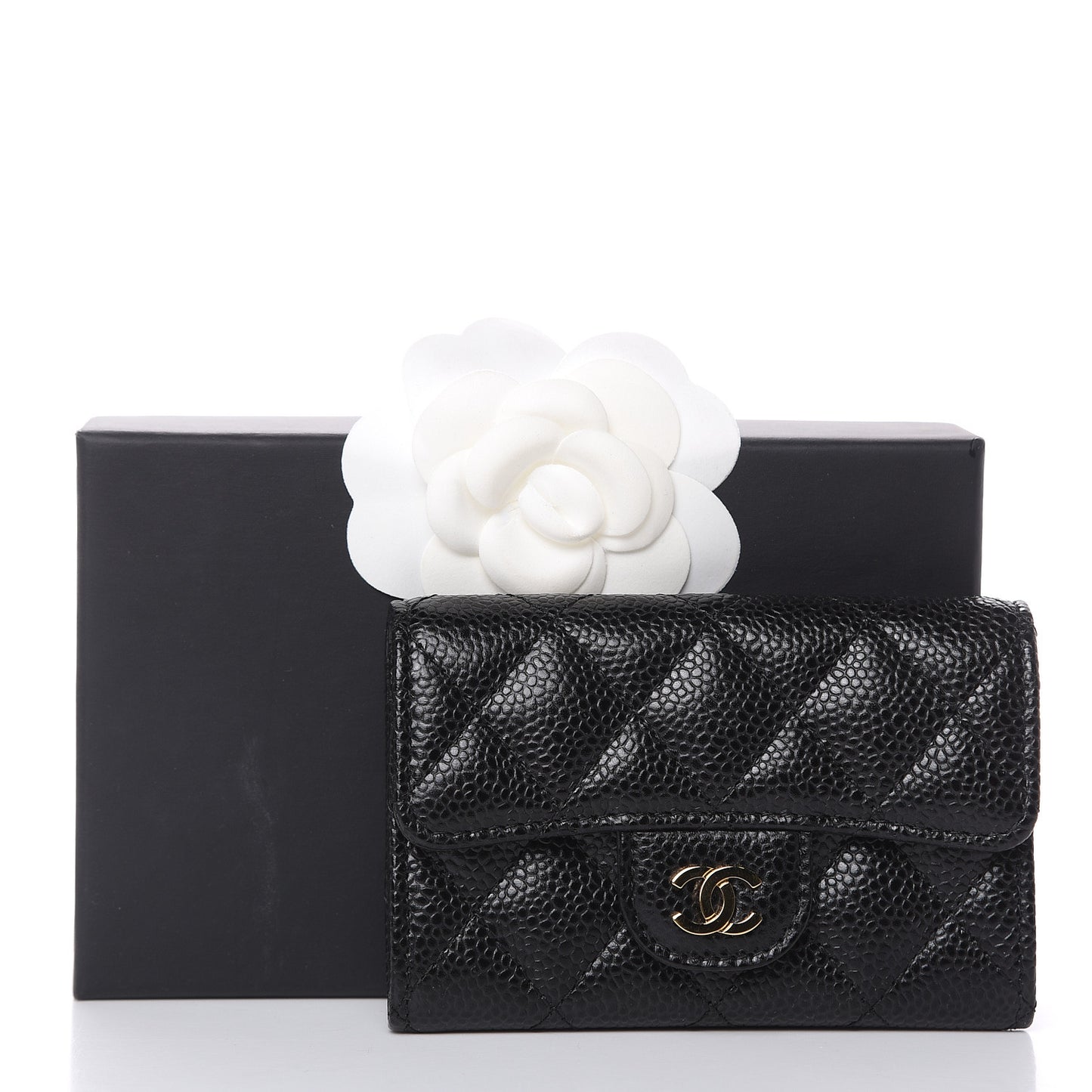 Caviar Quilted Flap Card Holder Black