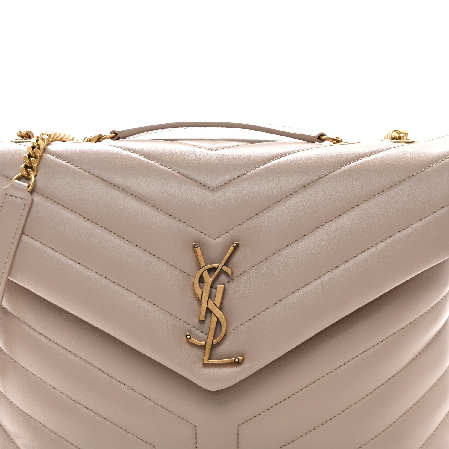 Saint Laurent Calfskin Y Quilted Monogram Medium Loulou Chain Satchel Light Natural 9 of 11
