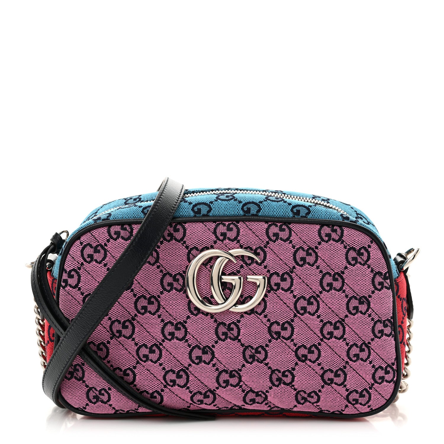 Gucci Monogram Multicolor Matelasse Diagonal Small GG Marmont Chain Shoulder Bag Pink Blue Green Red Light Blue 1 of 11