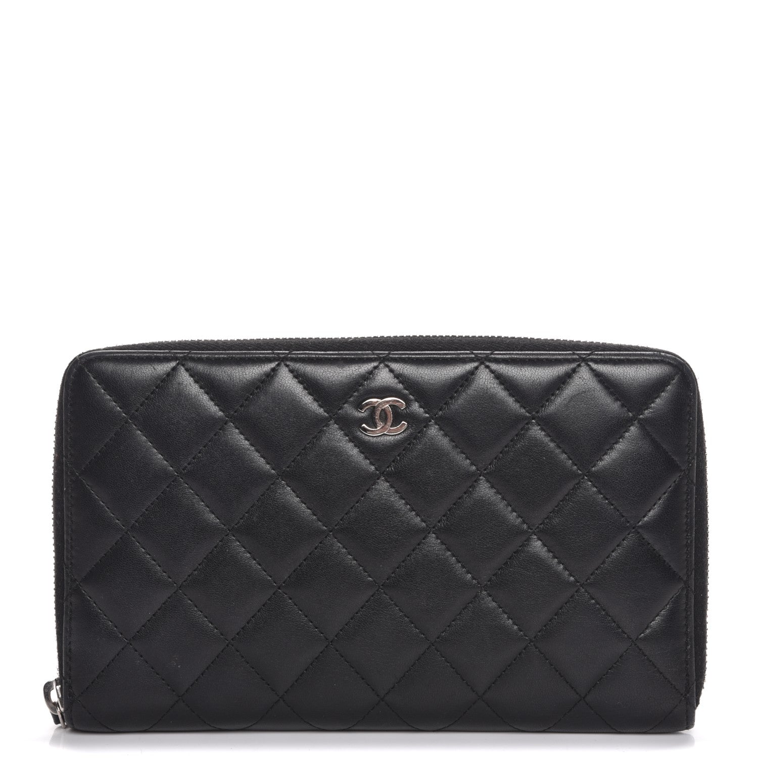 Chanel Lambskin Quilted Large Zip Around Organizer Wallet Black 1 of 8