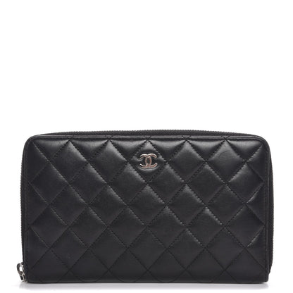 Chanel Lambskin Quilted Large Zip Around Organizer Wallet Black 1 of 8
