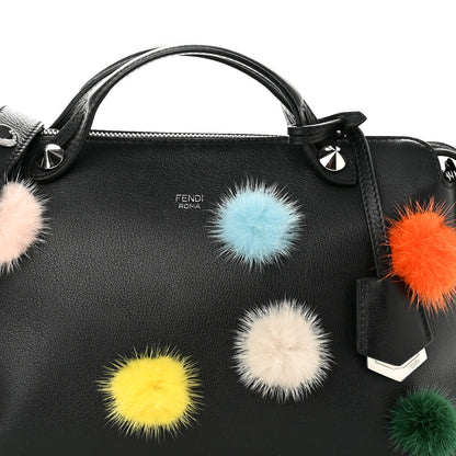 Fendi Vitello Dolce Mink Fur Pom Pom Medium By The Way Boston Bag Black Multicolor 8 of 10