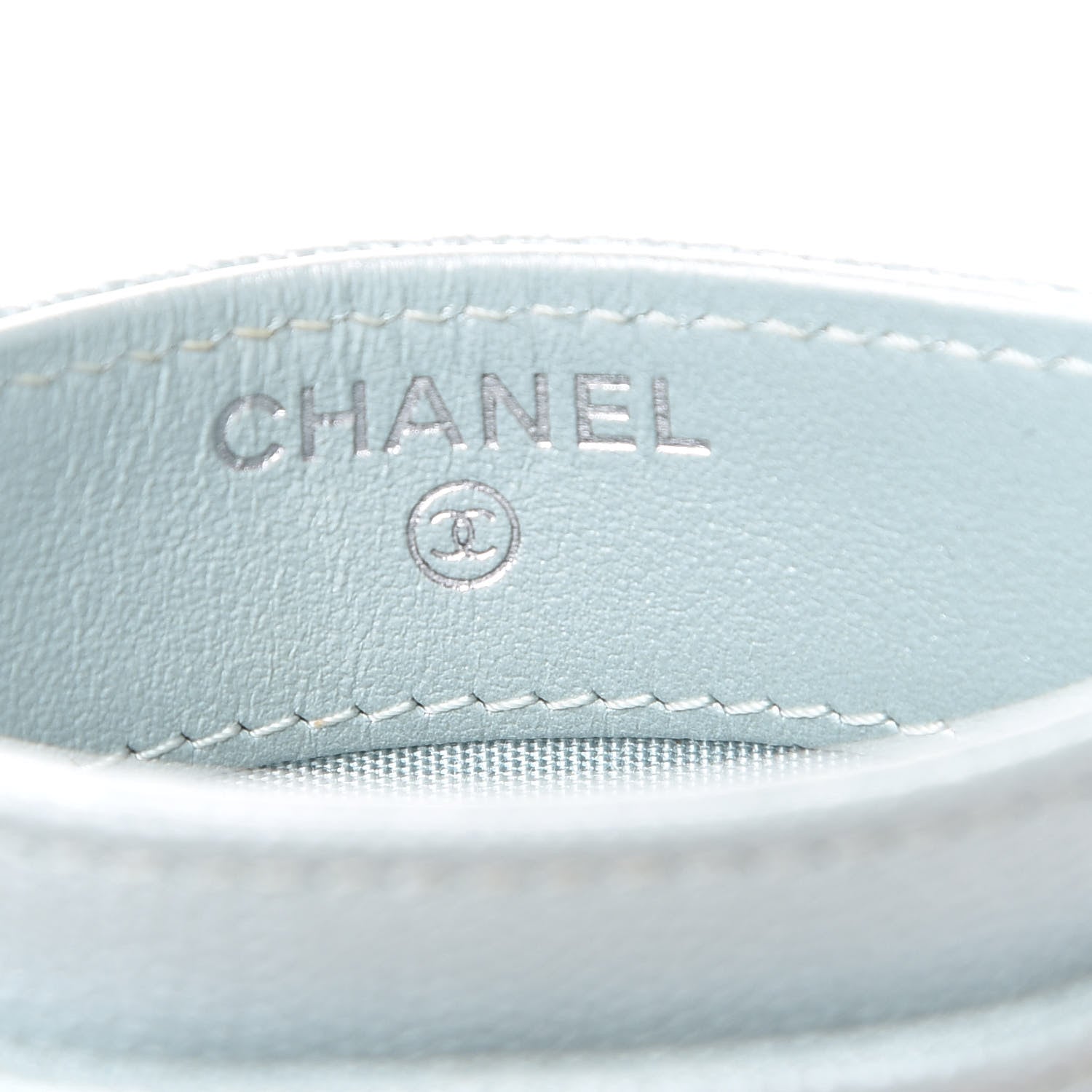 Chanel Metallic Caviar Chevron Quilted Vintage Mademoiselle Card Holder Light Blue 5 of 8