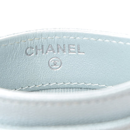 Chanel Metallic Caviar Chevron Quilted Vintage Mademoiselle Card Holder Light Blue 5 of 8