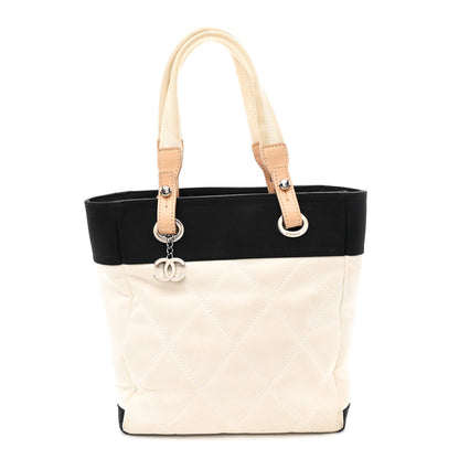 Chanel Canvas Paris Biarritz Small Tote White Black 1 of 12