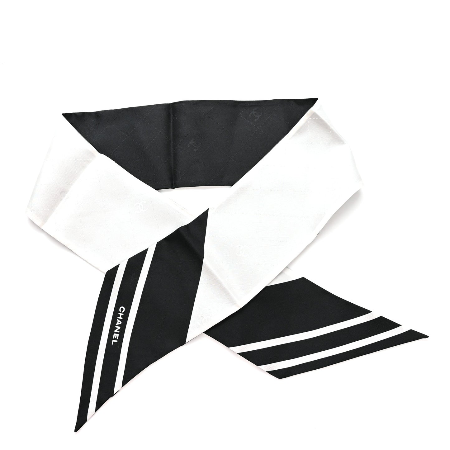 Silk CC Slim Bandeau Scarf Ecru Black Grey