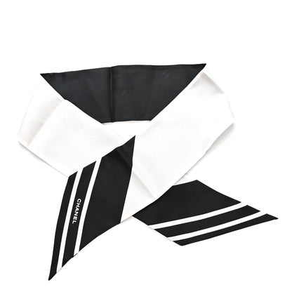 Chanel Silk CC Slim Bandeau Scarf Ecru Black Grey 1 of 4