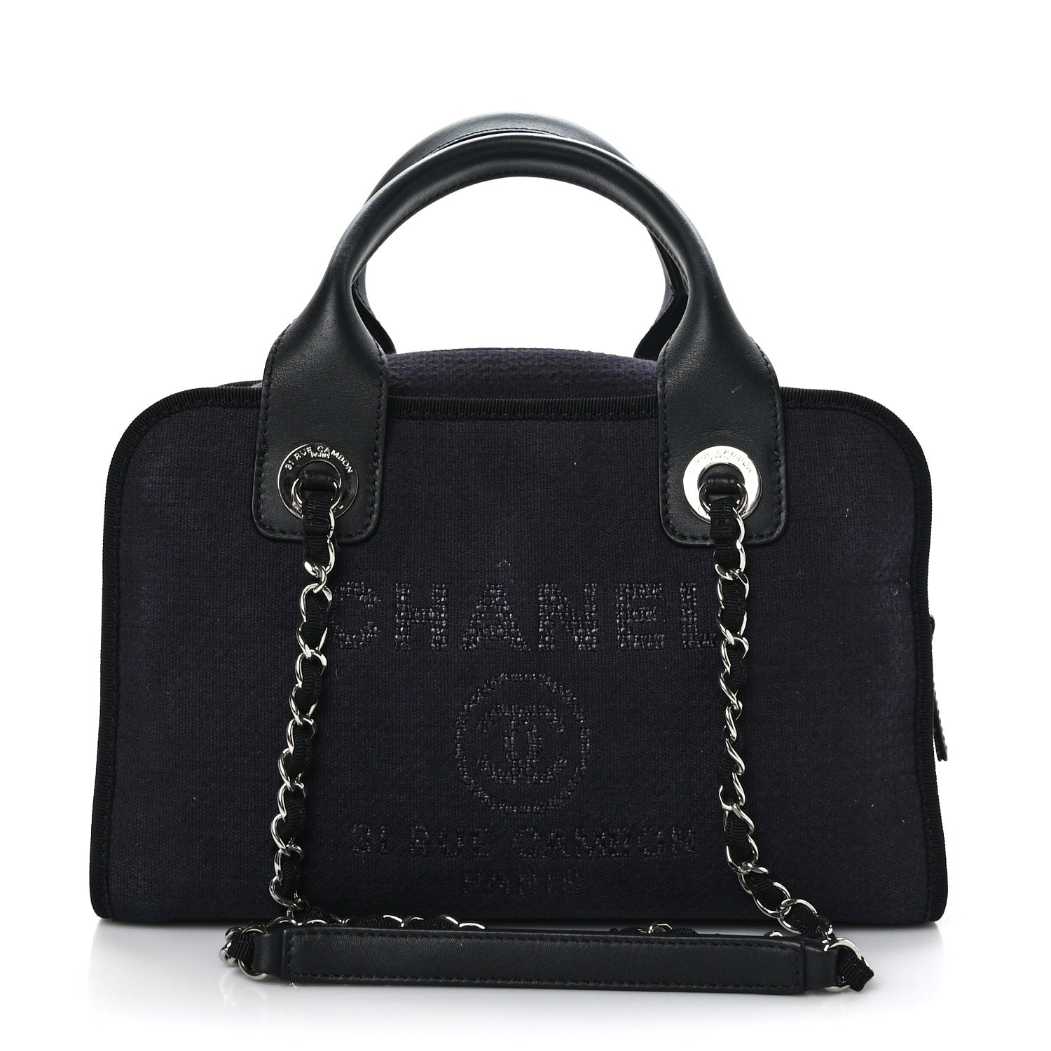 Chanel Mixed Fibers Deauville Bowling Bag Black 1 of 9