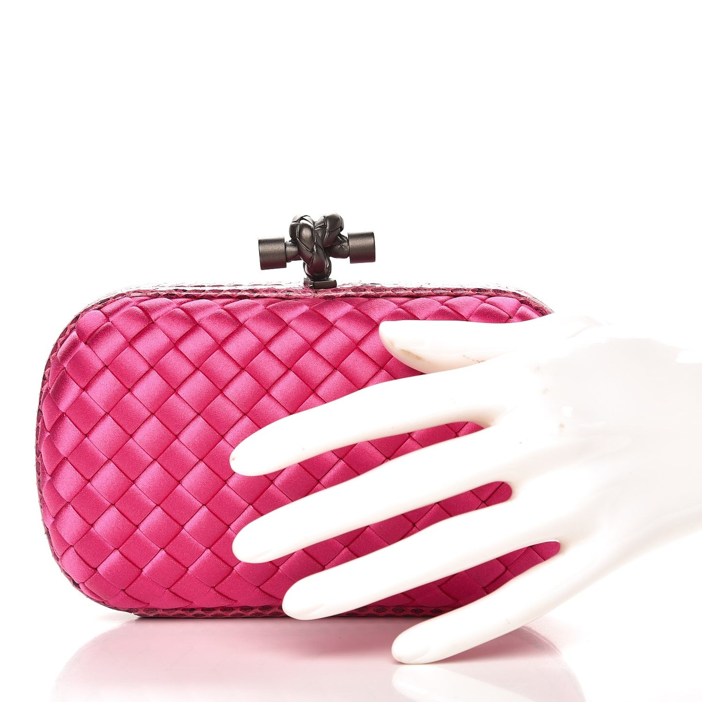 Satin Intreccio Impero Ayers Knot Clutch Rosa Shock