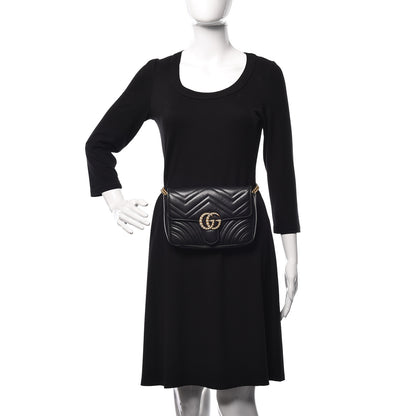 Gucci Calfskin Matelasse Pearly GG Marmont Chain Belt Bag Black 2 of 15