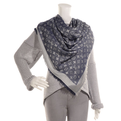 Louis Vuitton Wool Silk Monogram Denim Shawl Blue 2 of 5