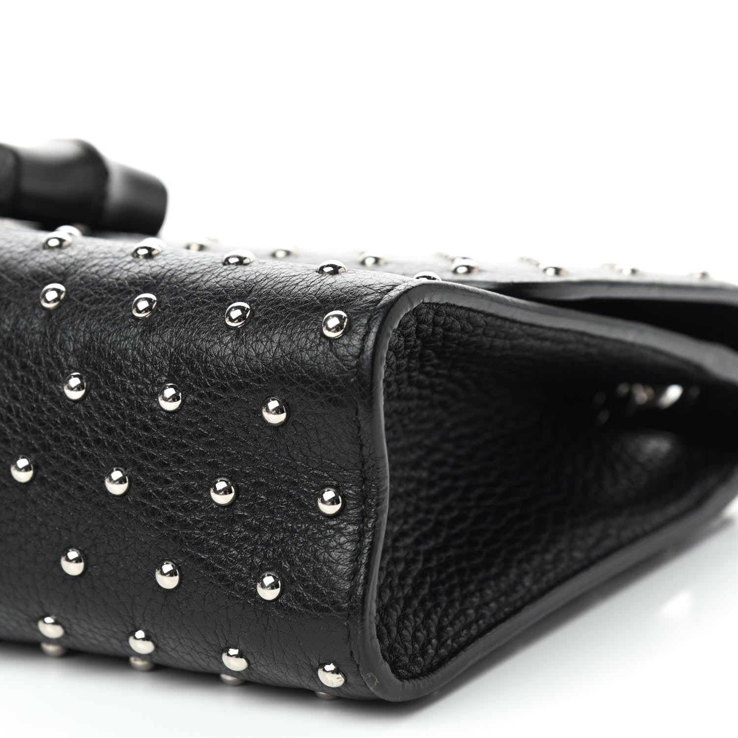 Gucci Calfskin Studded Medium Miss Bamboo Shoulder Bag Black 7 of 9