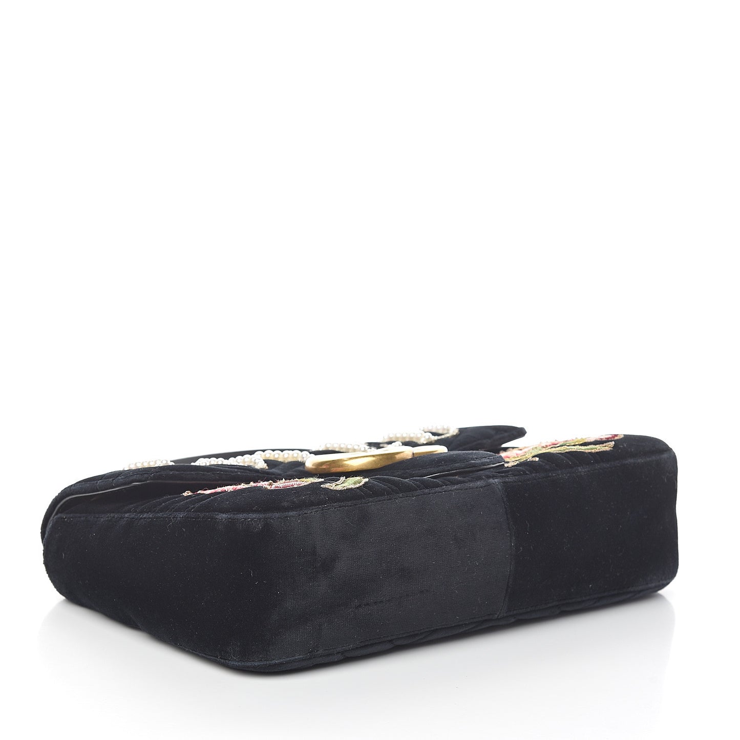 Velvet Matelasse Loved Embroidered Medium GG Marmont Shoulder Bag Black