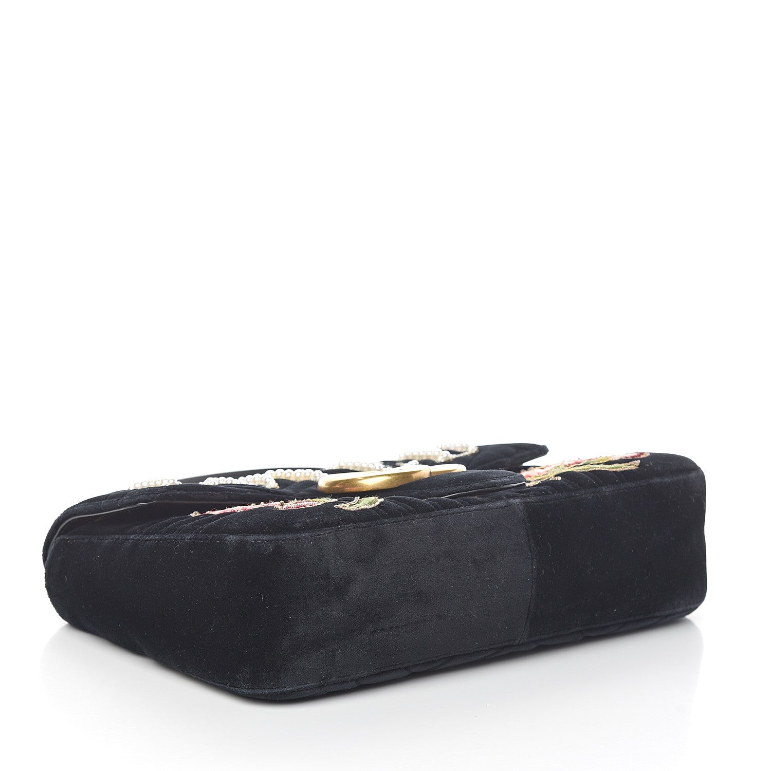 Gucci Velvet Matelasse Loved Embroidered Medium GG Marmont Shoulder Bag Black 3 of 8