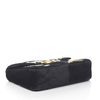 Gucci Velvet Matelasse Loved Embroidered Medium GG Marmont Shoulder Bag Black 3 of 8