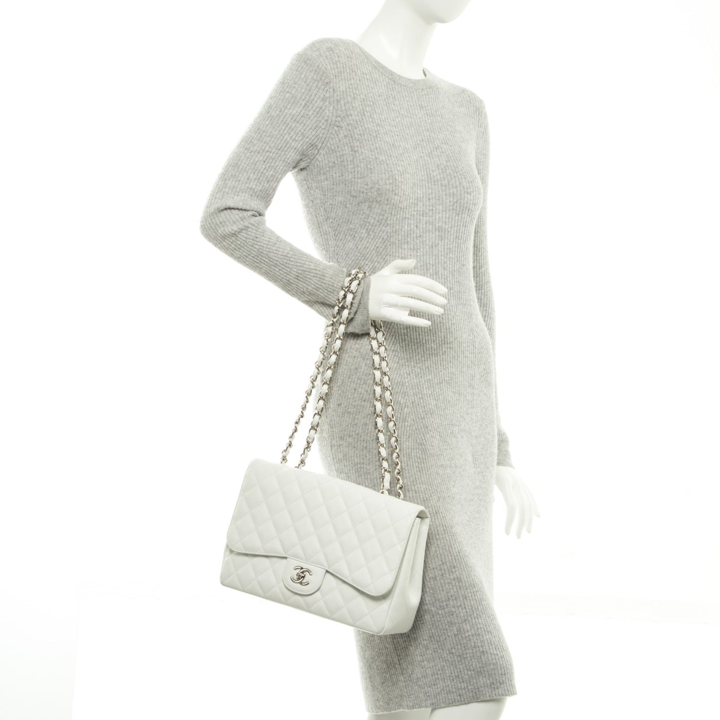 Caviar Jumbo Single Flap White