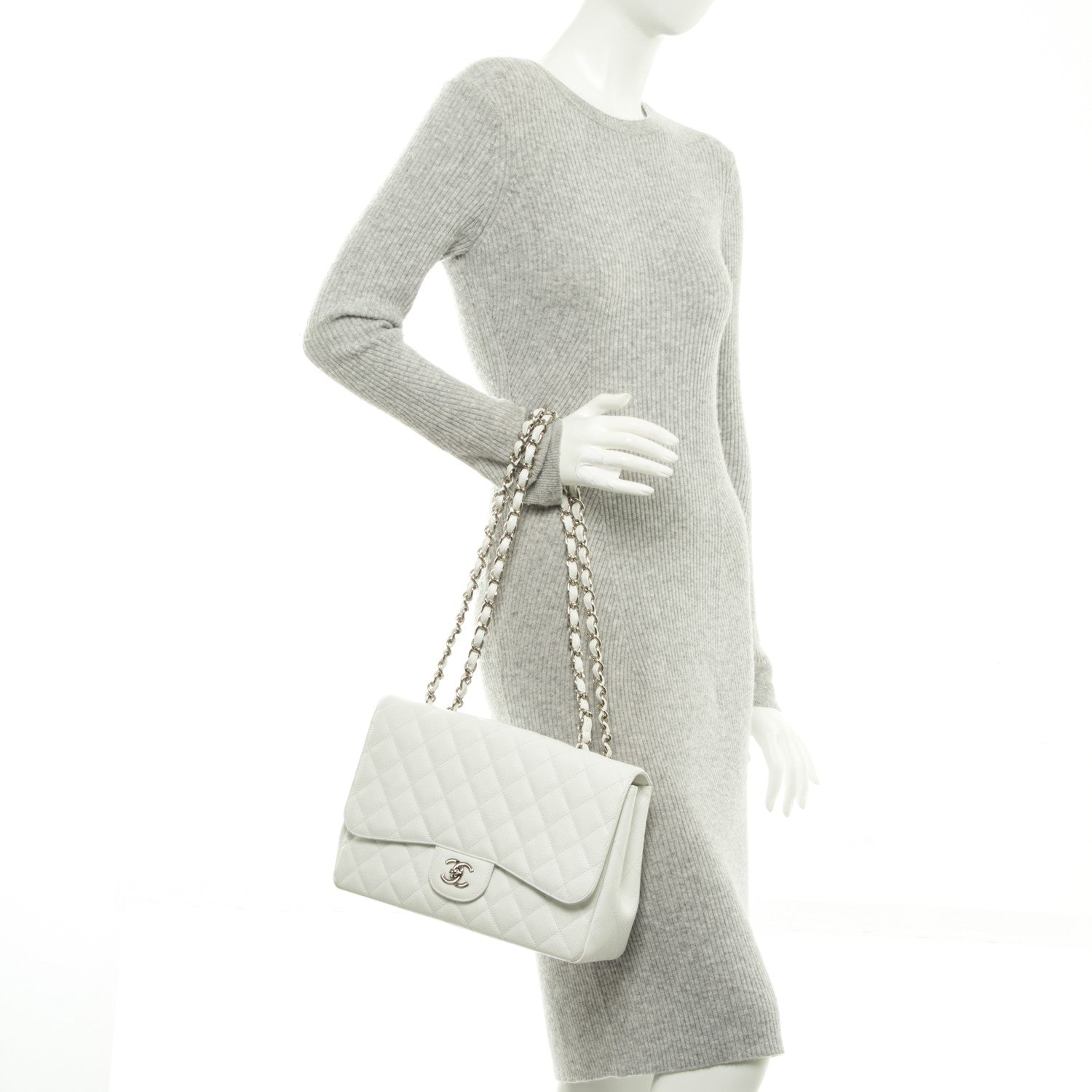 Chanel Caviar Jumbo Single Flap White 2 of 10
