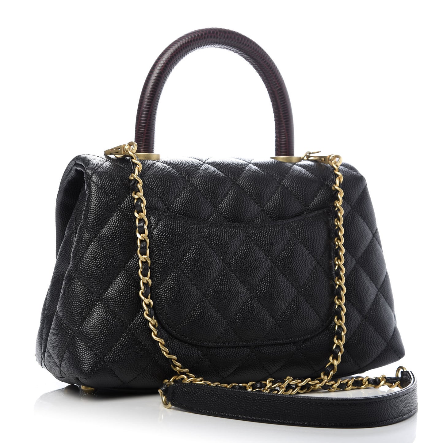 Caviar Lizard Embossed Quilted Mini Coco Handle Flap Black