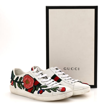 Gucci Calfskin Web Floral Embroidered Womens Ace Sneakers 37 White 11 of 11