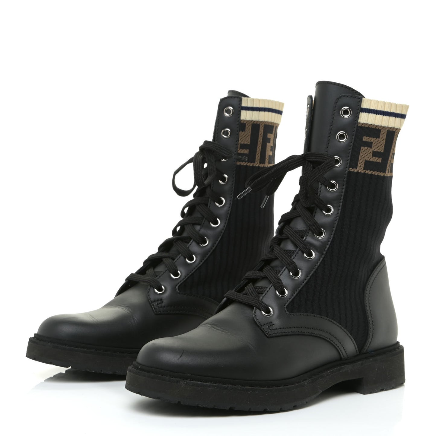 Calfskin Stretch Fabric Rockoko Biker Boots 38 Tobacco Black Marino