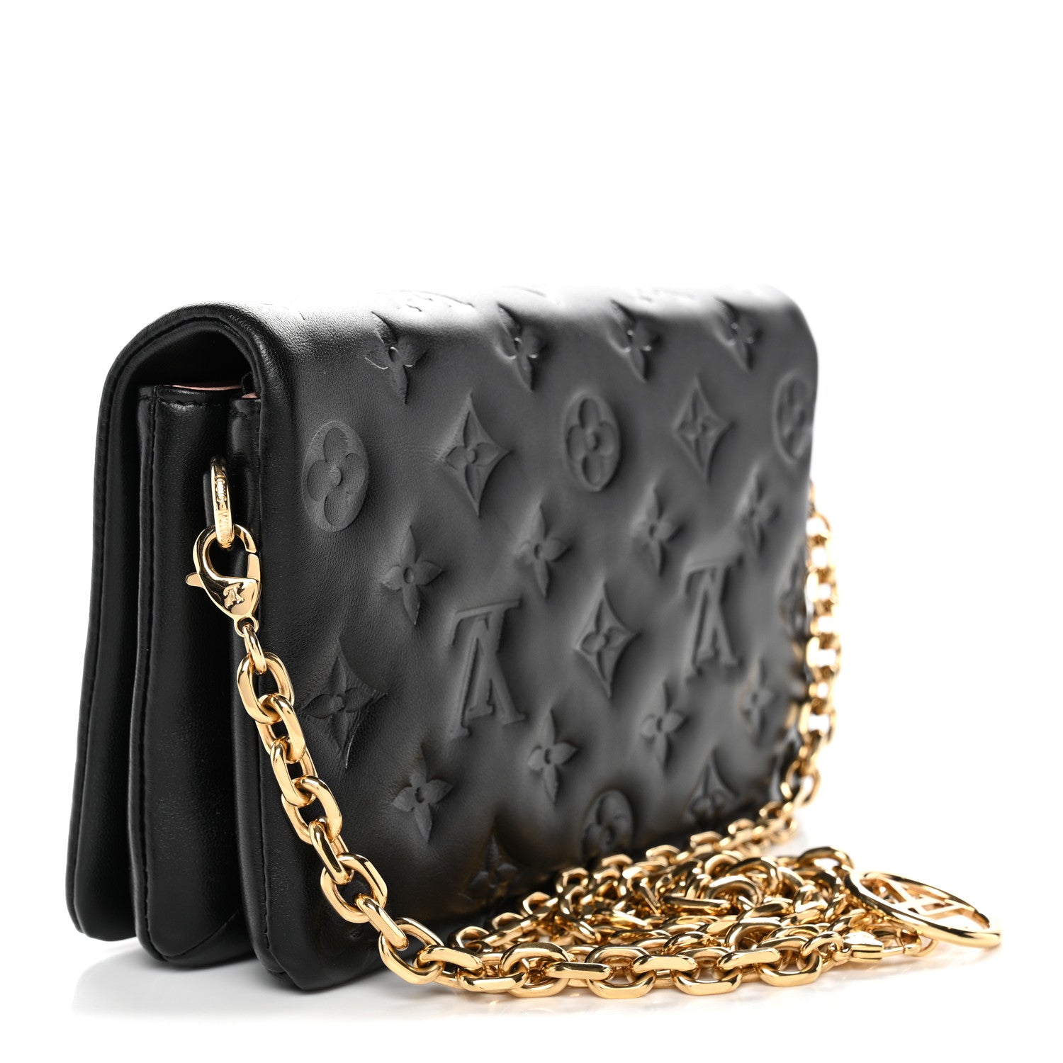 Louis Vuitton Lambskin Embossed Monogram Pochette Coussin Black 3 of 10