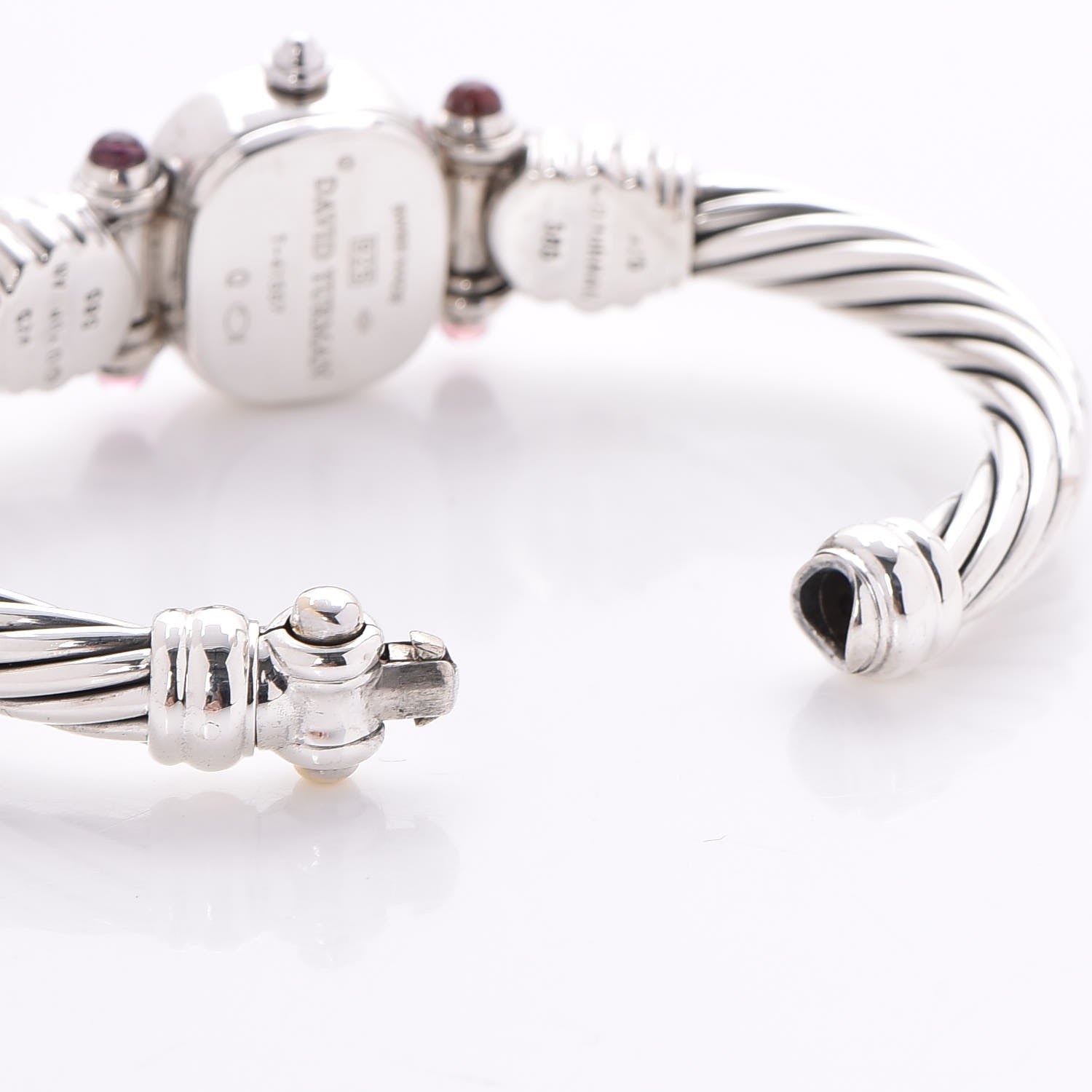 David Yurman Sterling Silver Diamond Bezel Pink Mother of Pearl Pink Tourmaline 21mm Classic Cable Quartz Watch 7 of 7