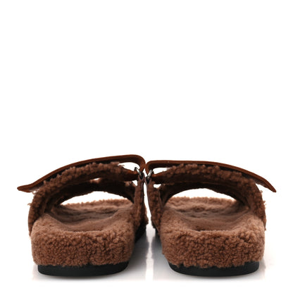 Hermes Suede Goatskin Shearling Womens Chypre Sandals 40 Gold 6 of 10