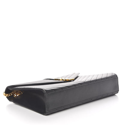 Saint Laurent Grain De Poudre Matelasse Chevron Large Monogram Satchel Black 4 of 14