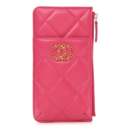Chanel Shiny Goatskin Quilted Chanel 19 Flat Wallet Pouch Dark Pink 1 of 7