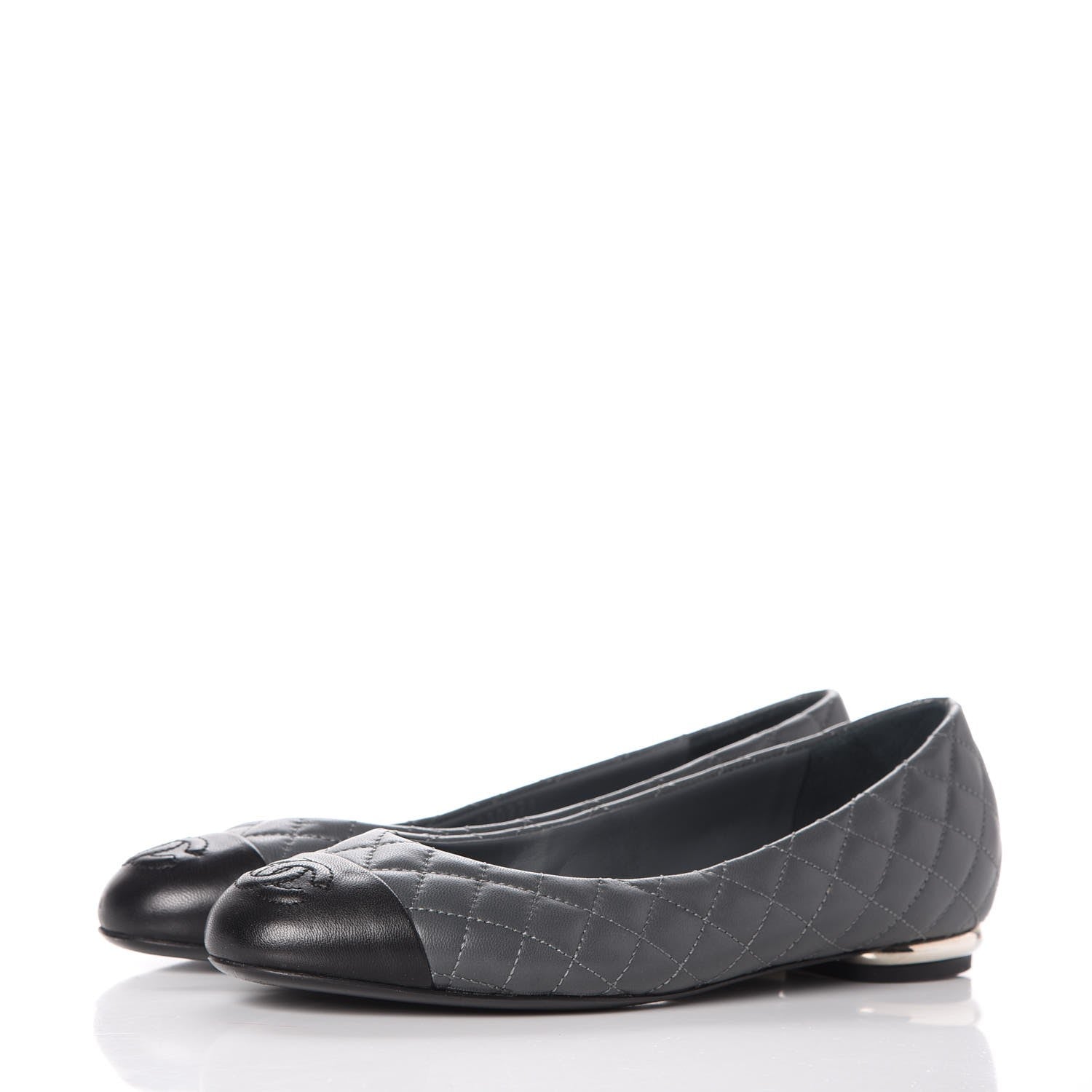 Chanel Lambskin Quilted CC Cap Toe Ballerina Flats 36 Grey Black 3 of 12