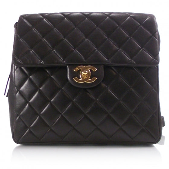 Lambskin Quilted Backpack Black