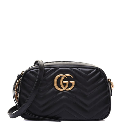 Gucci Calfskin Matelasse Small GG Marmont Chain Shoulder Bag Black 1 of 14