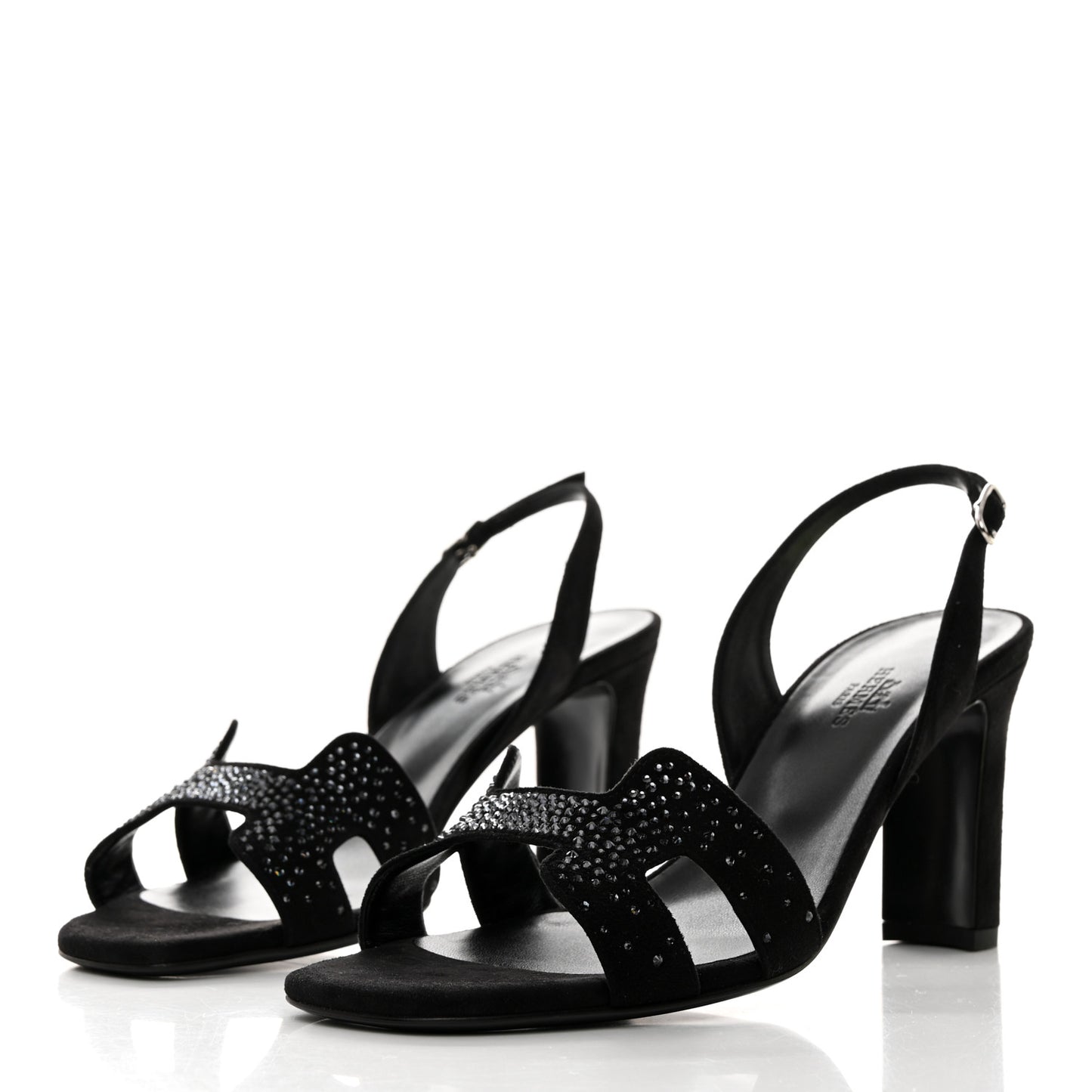 Suede Goatskin Crystal Eternite 80 Sandal 38.5 Black
