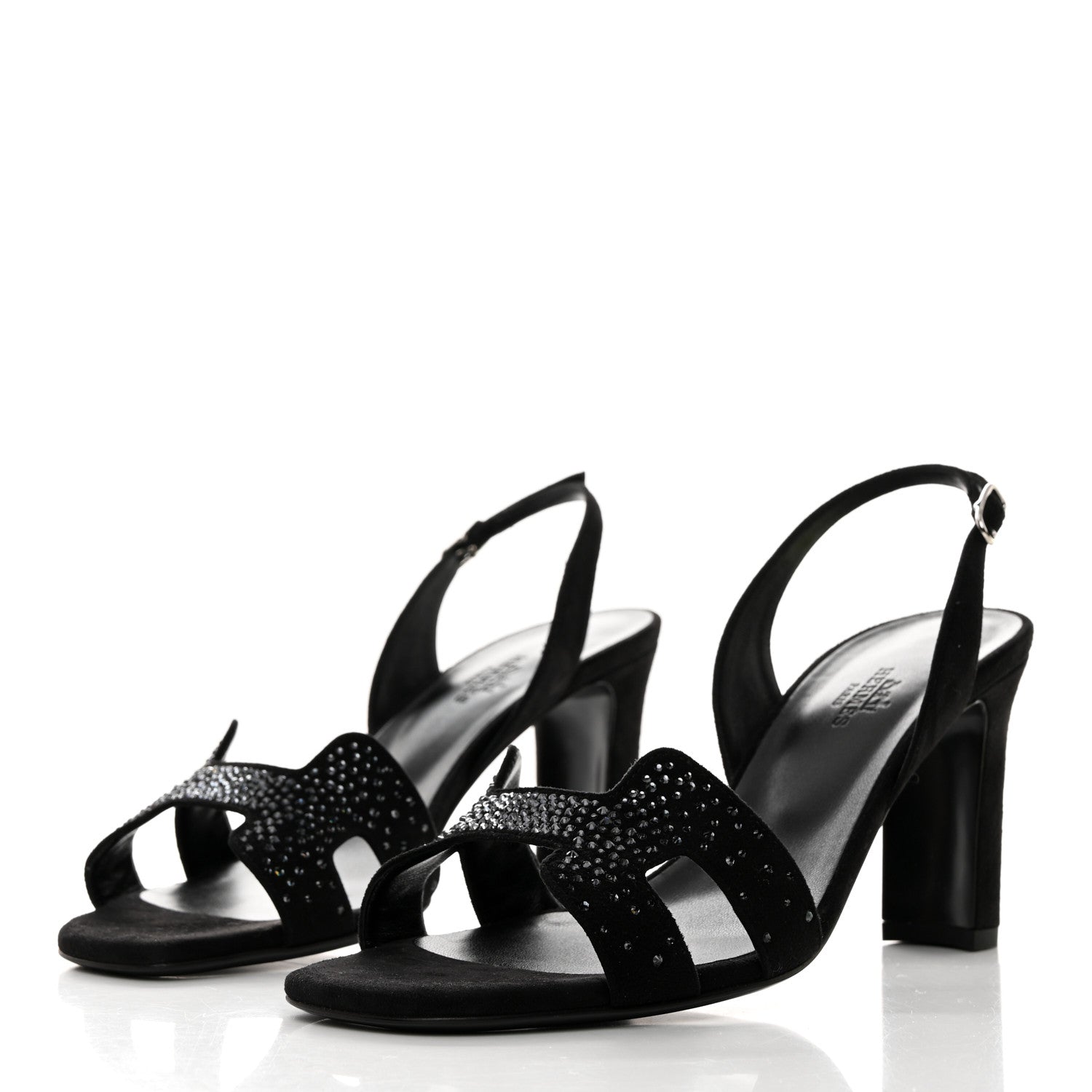 Hermes Suede Goatskin Crystal Eternite 80 Sandal 38.5 Black 3 of 9